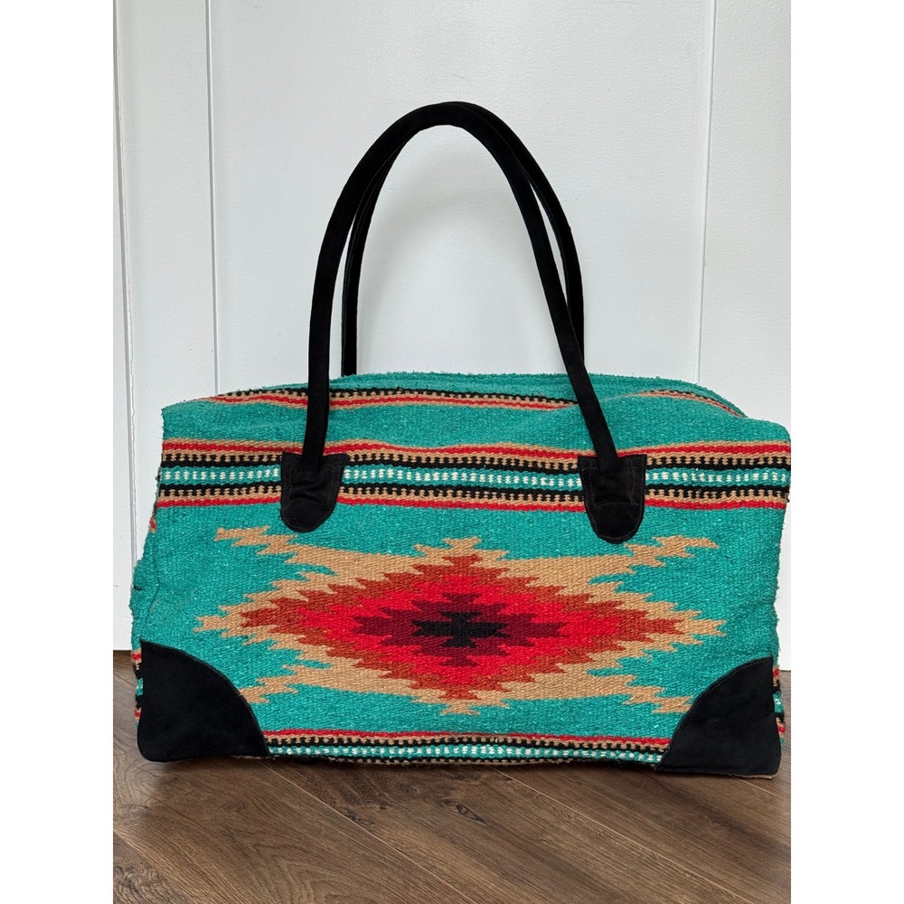 El Paso Saddle Blanket Duffle Bag Large Teal Southwestern Aztec Weekender Travel